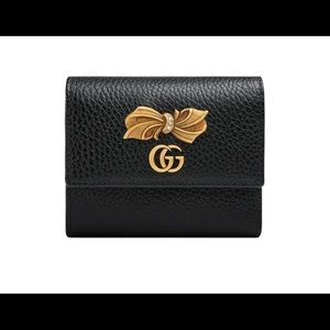 Gucci Black Leather GG Marmont Bow Wallet